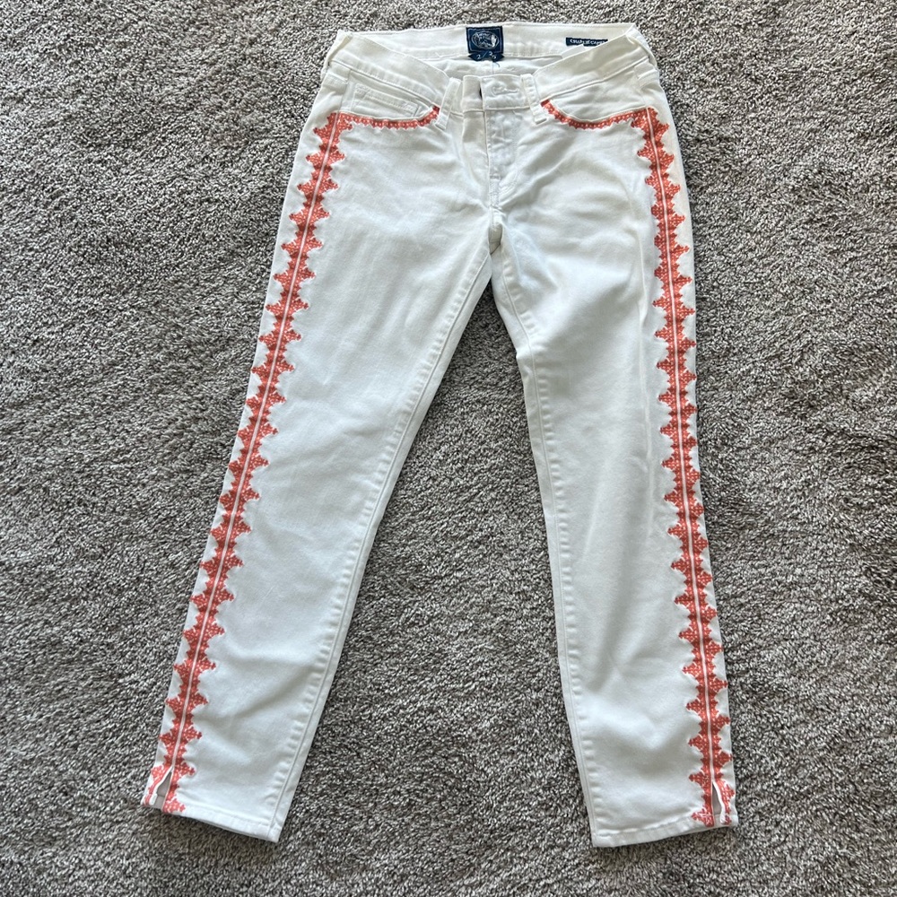 Lucky Brand white jeans with orange embellishment